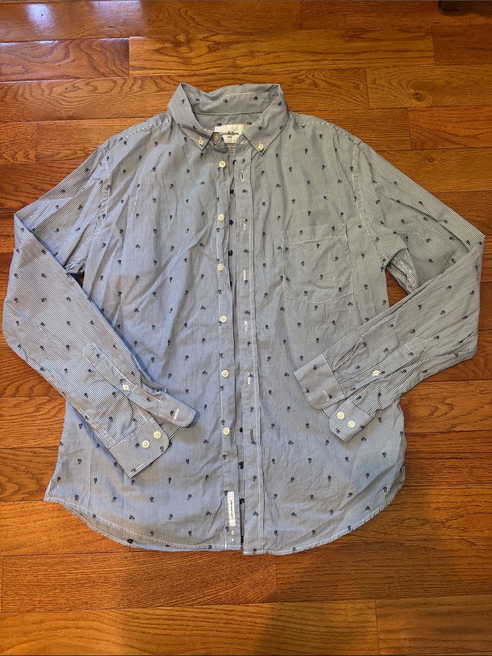 Goodfellow & Co Light Blue Striped Button-Down with Navy Rose Print